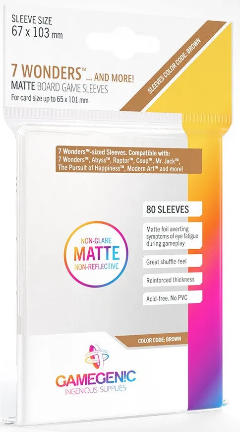 Gamegenic Matte Board Game Sleeves - Size Code BROWN - 7 Wonders/Abyss (67mm x 103mm) (80 Sleeves Per Pack) - Image 2