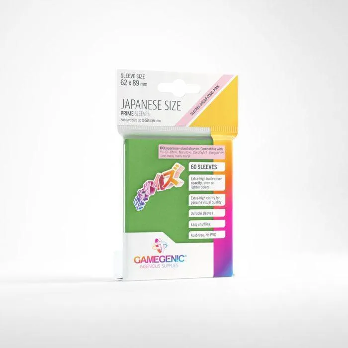 Gamegenic Prime Japanese Sized Sleeves - Size Code PINK - Sleeve Colour Green (62mm x 89mm) (60 Sleeves Per Pack)
