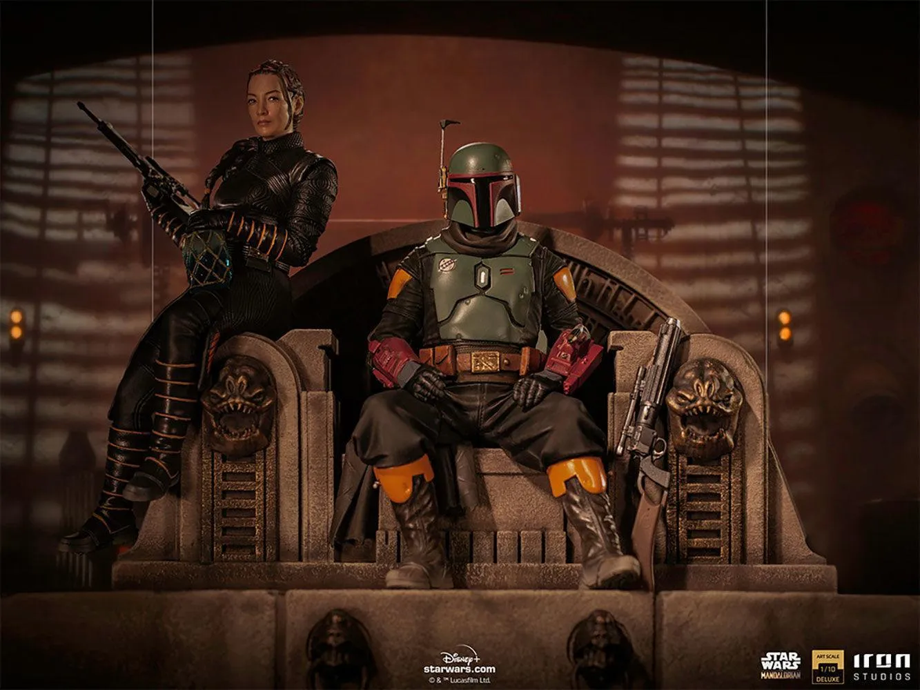 Star Wars: The Mandalorian - Boba Fett & Fennec Shand on Throne Deluxe 1:10 Scale Statue - Image 12